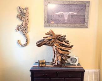 Large folk art driftwood horse head