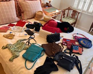 Handbags, evening bags, Lulu Guinness bag, hats