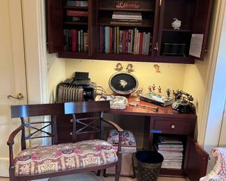 Bench, books, footstool