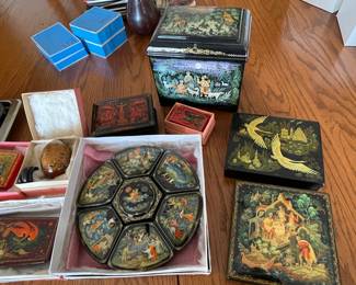 beautiful collection of Russian lacquered boxes