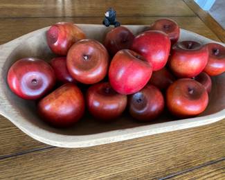wooden apples in dough bowl