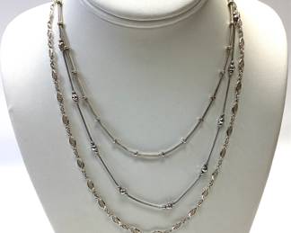 STERLING SILVER NECKLACES 23.31 GRAMS 20 INCHE MILOR FILIGREE LINK, 18 INCH 2 SNAKE CHAINS WITH BEADS 23.31 TOTAL GRAMS