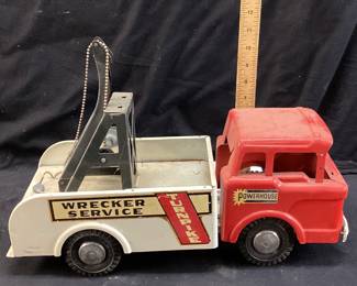 1960s LOUIS MARX & CO PRESSED STEEL POWERHOUSE TURNPIKE WRECKER SERVICE TOY TOW TRUCK