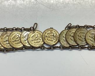 VINTAGE 1950’S MEXICAN COIN BRACELET ESTADO UNIDOS CENTAVOS NEEDS REPAIR 8 INCHES