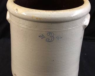 VINTAGE 3 GALLON SALT GLAZED STONEWARE CROCK