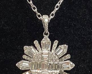 14KT WHITE GOLD DIAMOND PENDANT w CABLE CHAIN BEZEL, 20in L, 1.56cts TOTAL DIAMONDS, 5.6g TOTAL WEIGHT, AJI APPRAISAL $5,750.00