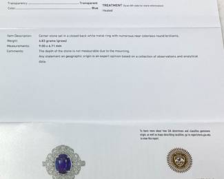 14KT WHITE GOLD SAPPHIRE & DIAMOND RING, SIZE 7, G.I.A. CERTIFIED SRI LANKA HEATED SAPPHIRE, 1.82ct SAPPHIRE, 0.76cts DIAMONDS, 4.8g TOTAL WEIGHT, GGA APPRAISAL $15,390.00