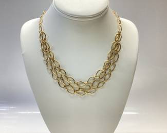 GOLD OVER STERLING SILVER TRIPLE STRAND NECKLACE 9.12 GRAMS 18 INCHES LONG