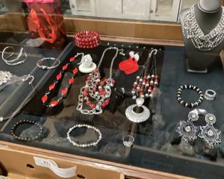 LARGE ASSORTED VALENTINES COSTUME JEWELRY LOT, NECKLACES, BRACELETS, RINGS, EARRINGS, CHICOS, J CREW, ETC.