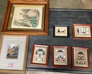 ASSORTED 1980s NEEDLEPOINT ARTWORK w LITHO