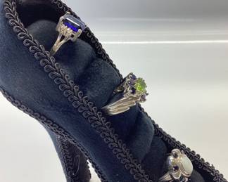 3 VINTAGE STERLING SILVER SAPPHIRE RINGS, OPAL AND SAPPHIRE , PERIDOT AND IODITE SIZE 7, 8.5, 9.5 TOTAL GRAMS 16