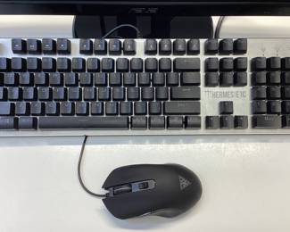 ASUS, GAMDIAS MONITOR, KEYBOARD AND MOUSE ASUS 27 INCH HD MONITOR, GAMDIAS HERMES E1C BACKLIT GAMING KEYBOARD WITH OPTICAL GAMING MOUSE.