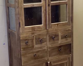 VTG. WOOD DOUBLE ARCH TOP CABINET w GLASS DOORS NO SHIPPING PICKUP ONLY