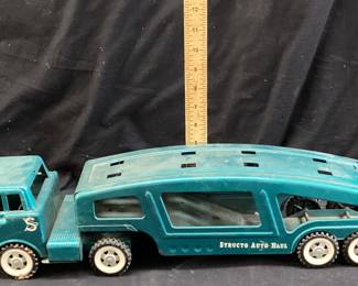 1960s STRUCTO AUTO HAUL PRESSED STEEL TOY TRUCK & TRAILER, BLUE/AQUA