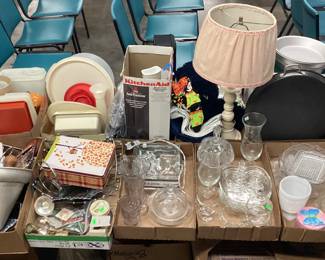 CHOICE OF FLATS. COOKWARE, CRYSTAL, TUPPERWARE