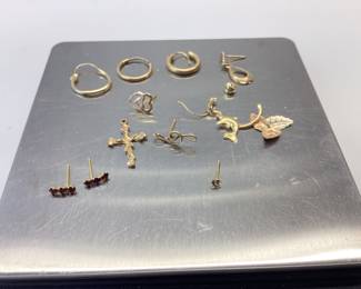 14K SCRAP GOLD 2.66 TOTAL GRAMS GARNET EARRINGS, CROSS AND MIXED EARRINGS