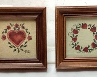  PAIR OF VTG. SANDY HONAN FOLK ART THEOREM PAINTING ON VELVET, 3in EACH