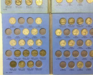 55 WAR NICKELS, 35% SILVERJEFFERSON NICKEL COLLECTION. 137 JEFFERSON NICKEL COLLECTION WITH 55 NICKELS WITH MINT MARK OVER MONTICELLO ON REVERSE. PHOTOS INDICATE THAT EACH NICKEL SHOWING REVERSE SIDE HAS MINT MARK OVER MONTICELLO. 1942-1945 NICKELS CONTAIN 35 PERCENT SILVER