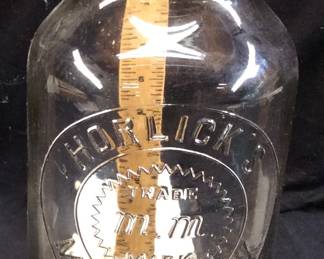 VTG. HORLICK’S MALTED MILK GLASS JAR & ORIGINAL METAL LID,10.5in H