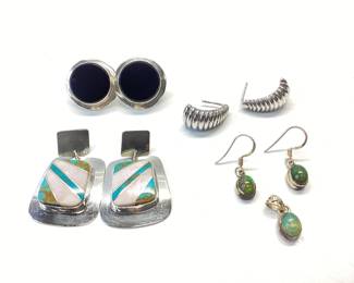 VINTAGE STERLING SILVER EARRINGS AND PENDENT 33.07 TOTAL GRAMS