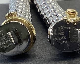 FOPE 18K TWO TONE CHAIN AND BRACELET 103.35 GRAMS MADE BY FOPE IN VINCENZA ITALY FROM THEIR PRIMA LINE. THIS ELEGANT FLEX’IT 18K WHITE AND YELLOW GOLD CHAIN AND BRACELET MAKES A BOLD STATEMENT ANY WHERE IN THE WORLD. THE CHAIN IS 17 3/4 INCHES WEIGHING 65.7 GRAMS AND BRACELET IS 8 1/4 INCHES WEIGHING 37.6 GRAMS. THESE PIECES CAN BE COMBINE AS AN EXTRA EXTRAVAGANT CHAIN OR AS TWO HEAD TURNING PIECES JEWELRY.