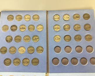 55 WAR NICKELS, 35% SILVERJEFFERSON NICKEL COLLECTION. 137 JEFFERSON NICKEL COLLECTION WITH 55 NICKELS WITH MINT MARK OVER MONTICELLO ON REVERSE. PHOTOS INDICATE THAT EACH NICKEL SHOWING REVERSE SIDE HAS MINT MARK OVER MONTICELLO. 1942-1945 NICKELS CONTAIN 35 PERCENT SILVER