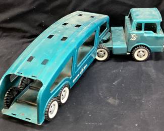 1960s STRUCTO AUTO HAUL PRESSED STEEL TOY TRUCK & TRAILER, BLUE/AQUA