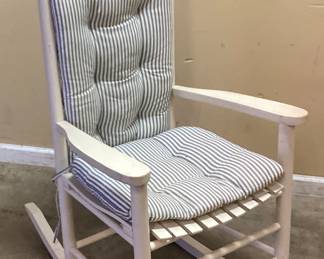 WHITE WOOD ROCKER w STRIPED CUSHION NO SHIPPING PICKUP ONLY