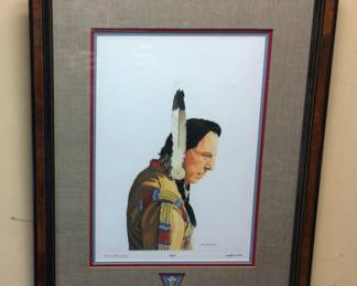 BOB TIMBERLAKE SIGNED #46/1000 IRON EYES CODY FRAMED PRINT w ARROWHEAD, 26in by 20 NO SHIPPING PICKUP ONLY