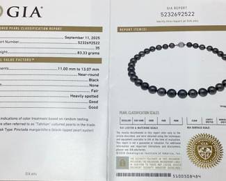 TAHITIAN PEARL NECKLACE w 14KT WHITE GOLD CLASP, 18in L, G.I.A. CERTIFIED, 83.3g TOTAL WEIGHT, AIGL APPRAISAL $9,800.00