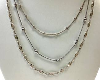 STERLING SILVER NECKLACES 23.31 GRAMS 20 INCHE MILOR FILIGREE LINK, 18 INCH 2 SNAKE CHAINS WITH BEADS 23.31 TOTAL GRAMS