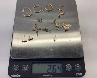 14K SCRAP GOLD 2.66 TOTAL GRAMS GARNET EARRINGS, CROSS AND MIXED EARRINGS