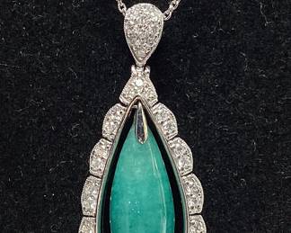 PLATINUM JADEITE JADE & DIAMOND PENDANT w CHAIN, 10.18ct JADE, 0.55cts DIAMONDS, 11.3g TOTAL WEIGHT, GGA APPRAISAL $18,940.00