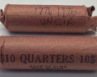 2) ROLLS OF WASHINGTON QUARTERS 1776-1976 BICENTENNIAL.
