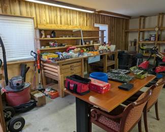 Garage full of tools and garden accessories 