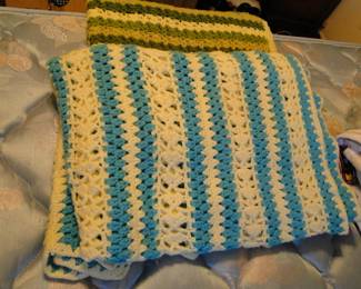 Baby blue and cream hand crocheted blanket