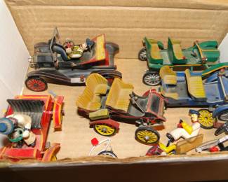 Vintage toys, mostly cars, and some spare parts too. Sold as a lot only.