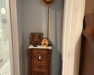 Beautiful Antique Oak and marble top Lingerie or Jewelry Cabinet.