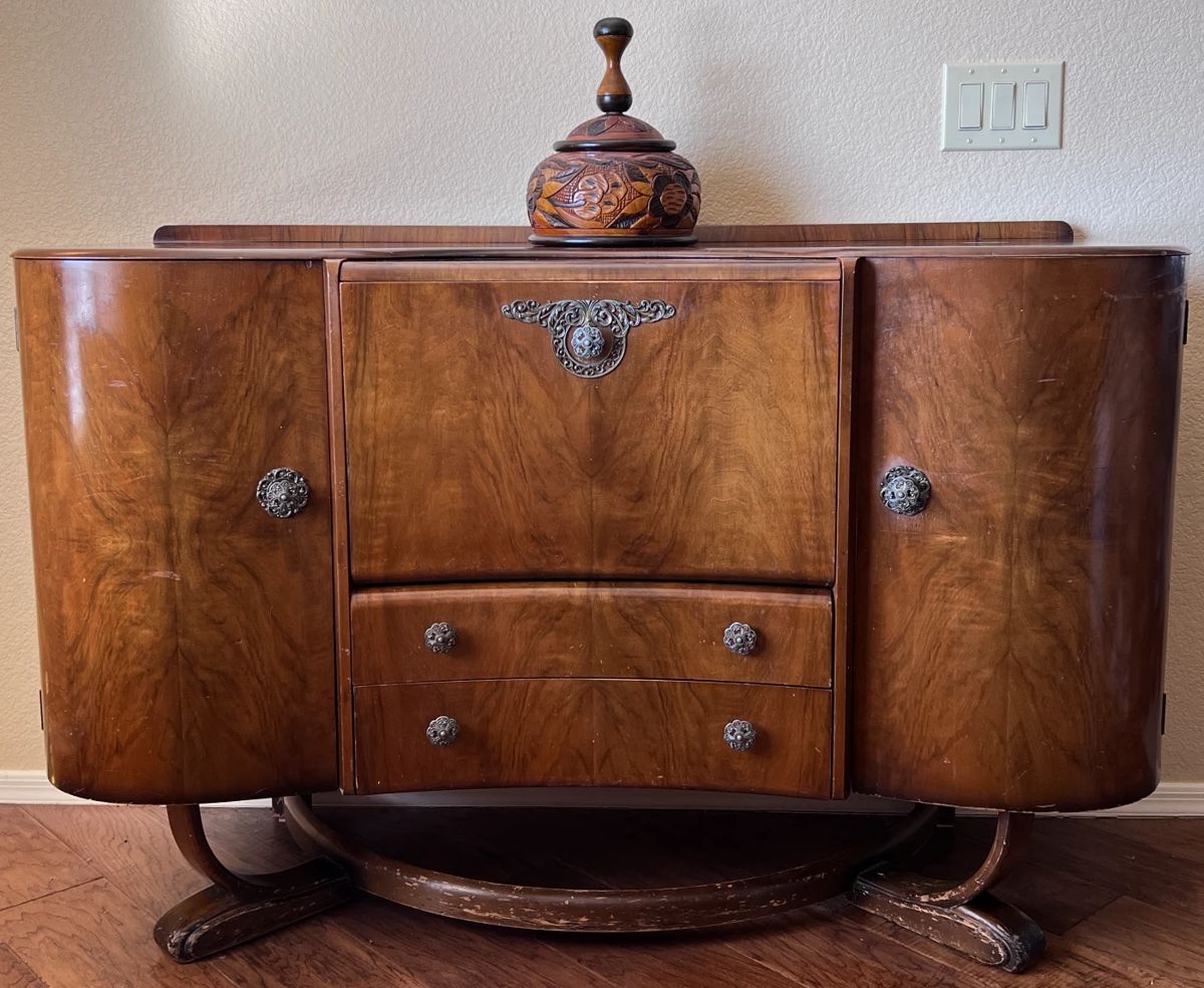Beautility Art Deco 1930's-1940's Walnut Cocktail or Dry Bar Cabinet
