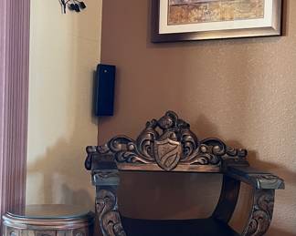 Renaissance Revival-Style Carved Wood Chair, Accent Table, Art