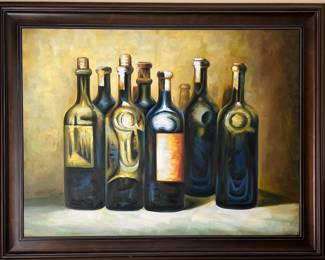 Large Art Canvas Framed Wine Bottles 