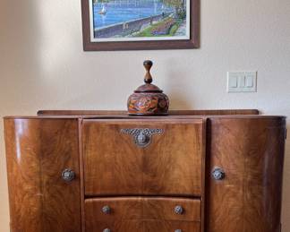 Beautility Art Deco 1930's-1940's Walnut Cocktail or Dry Bar Cabinet