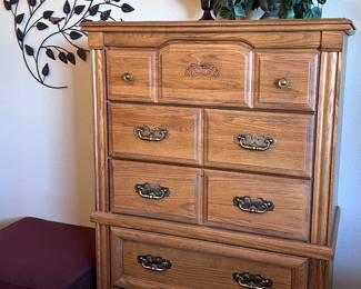Broyhill Highboy Dresser and Nightstand, Table Lamp