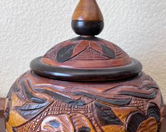 Hand Carved Wooden Lidded Bowl