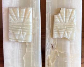 Vintage Mexican Onyx Mayan Carved Stone Bookends 