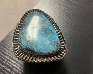Vintage Navajo Sterling Turquoise Cuff Bracelet-signed