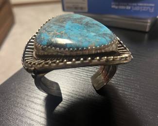 Vintage Navajo Sterling Turquoise Cuff Bracelet-signed