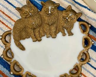 Vintage Westmoreland Milk Glass "Three Kittens" plate or pin tray