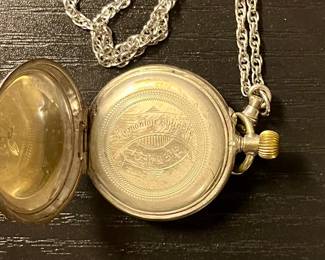 Antique Remontoir Cylindre 15 Rubios Silver Watch Locket with Sterling Silver Rope chain