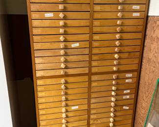 Vintage Multi-Drawer Flat File Wood Cabinet